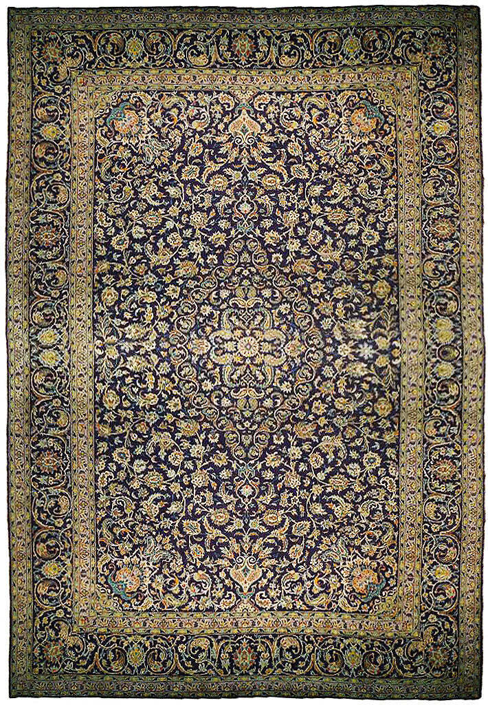 10\' x 15\' Cobalt Blue Handmade Semi Antique Perssiaan Kashhan Rug 74853