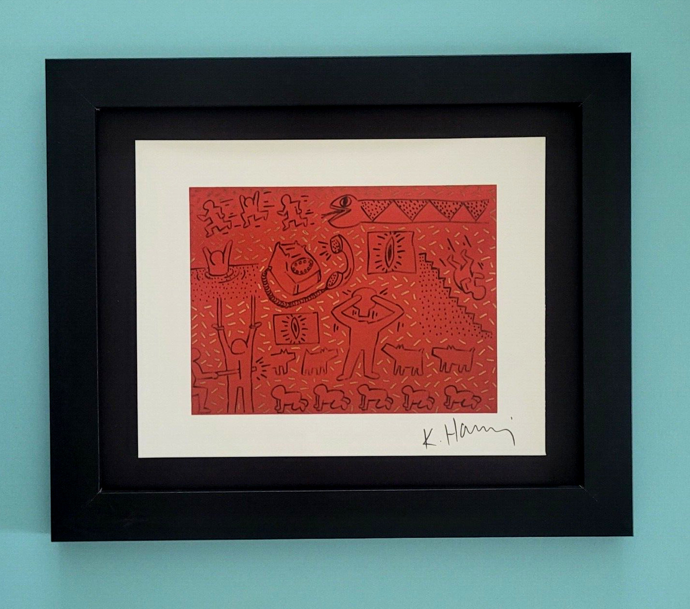 KEITH HARING + SIGNED VINTAGE 1989 PRINT FRAMED + BUY IT NOW