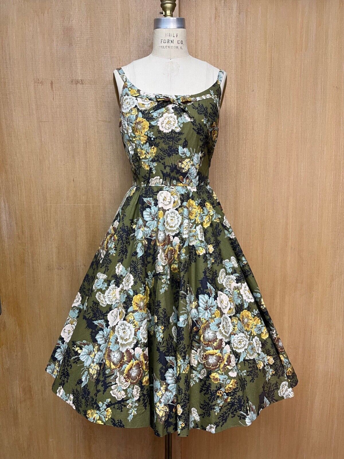 Vintage 1950s Floral Sundress Dress Circle Skirt Summer Cotton Swing Homemade S