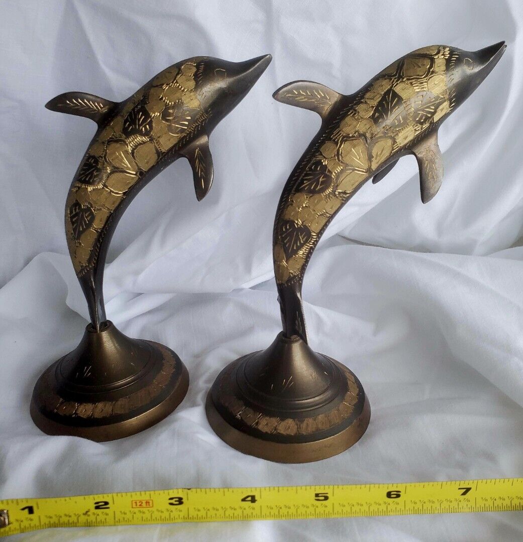 Antique Brass Set Of Dolphins 