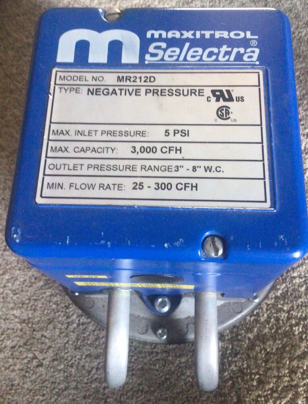 MAXITROL MR212D 1-1/2” Negative Pressure 5 PSI 3,000 CFH 3\