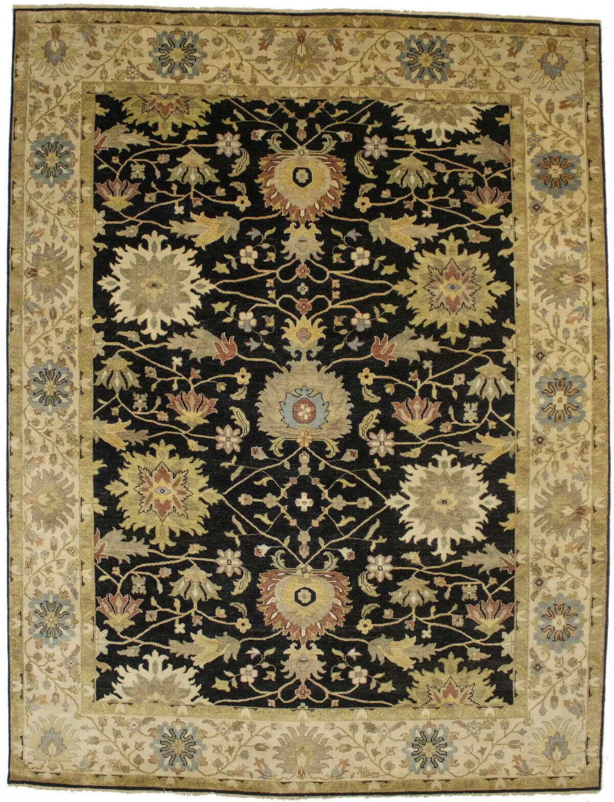 Black Floral Peshawar Antique Washed-Out 9X12 Osh Chobi Oriental Rug Wool Carpet