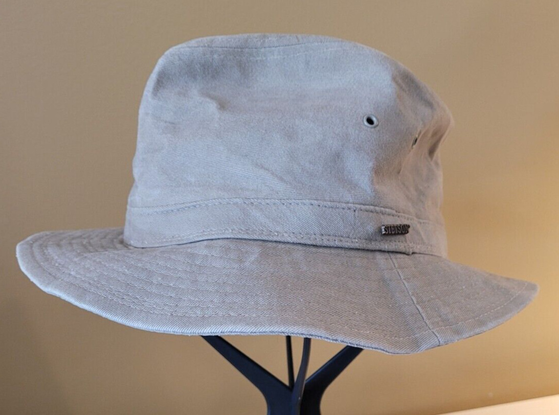 VTG STETSON Distressed Bush Safari Hat Cotton Canvas Fedora Bucket Hat - Size L