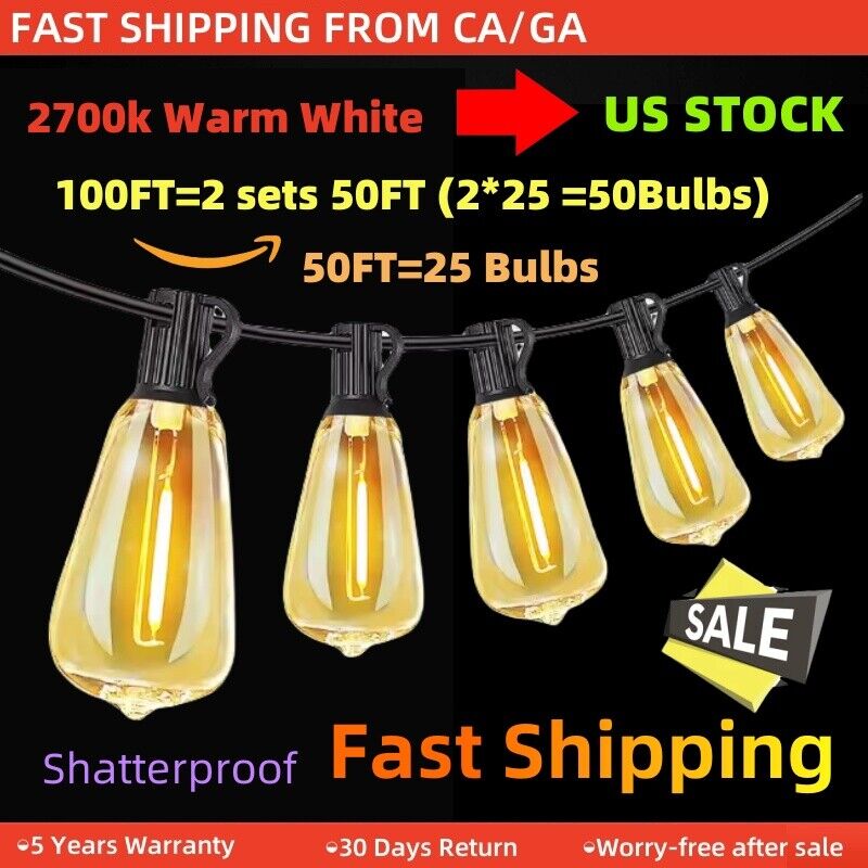 50FT/100FT Waterproof IP65 Globe LED Bulb Patio Hanging String Lights Outdoor US