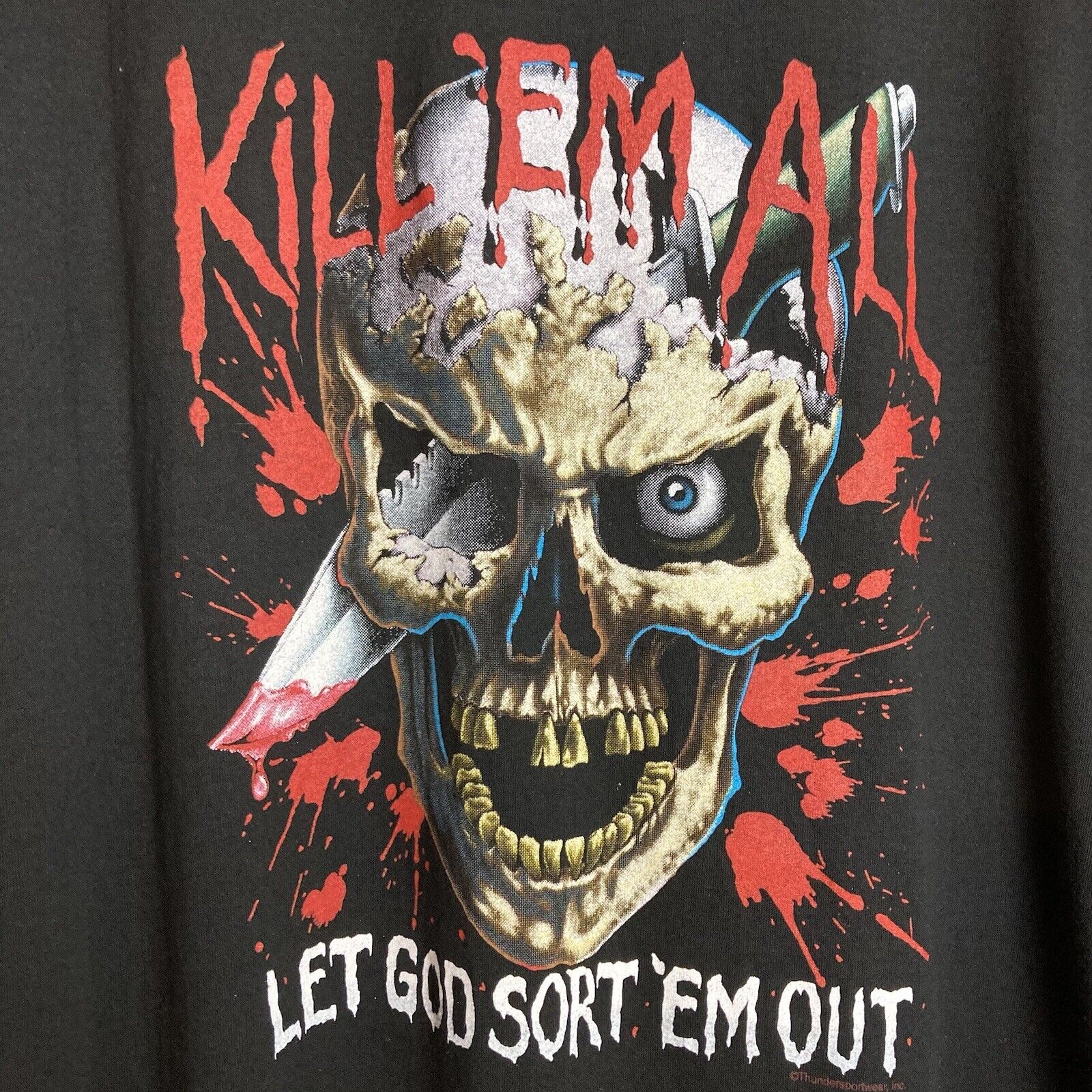 Vintage Kill Em All Let God Sort Em Out T-shirt Size 2XL Biker Military Y2K 2000