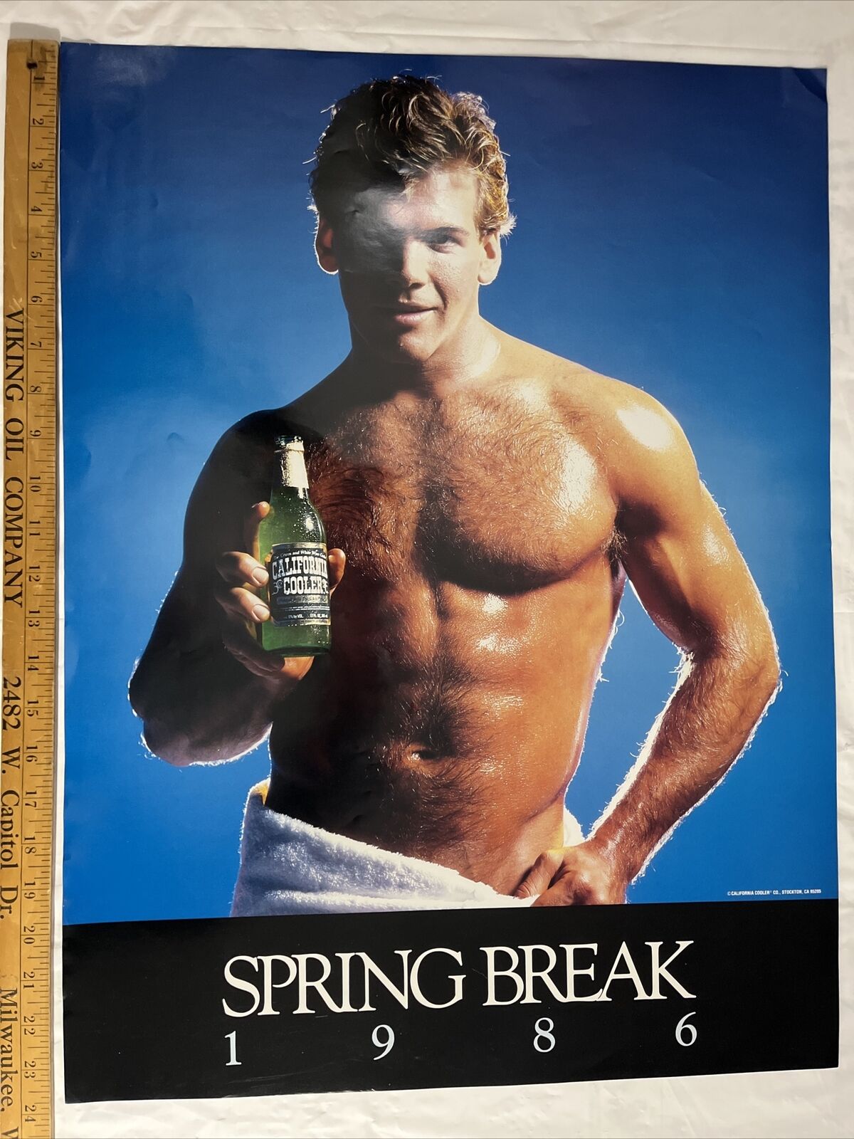 1986 Spring Break California Cooler Beefcake Beer 24”x18” RARE VTG