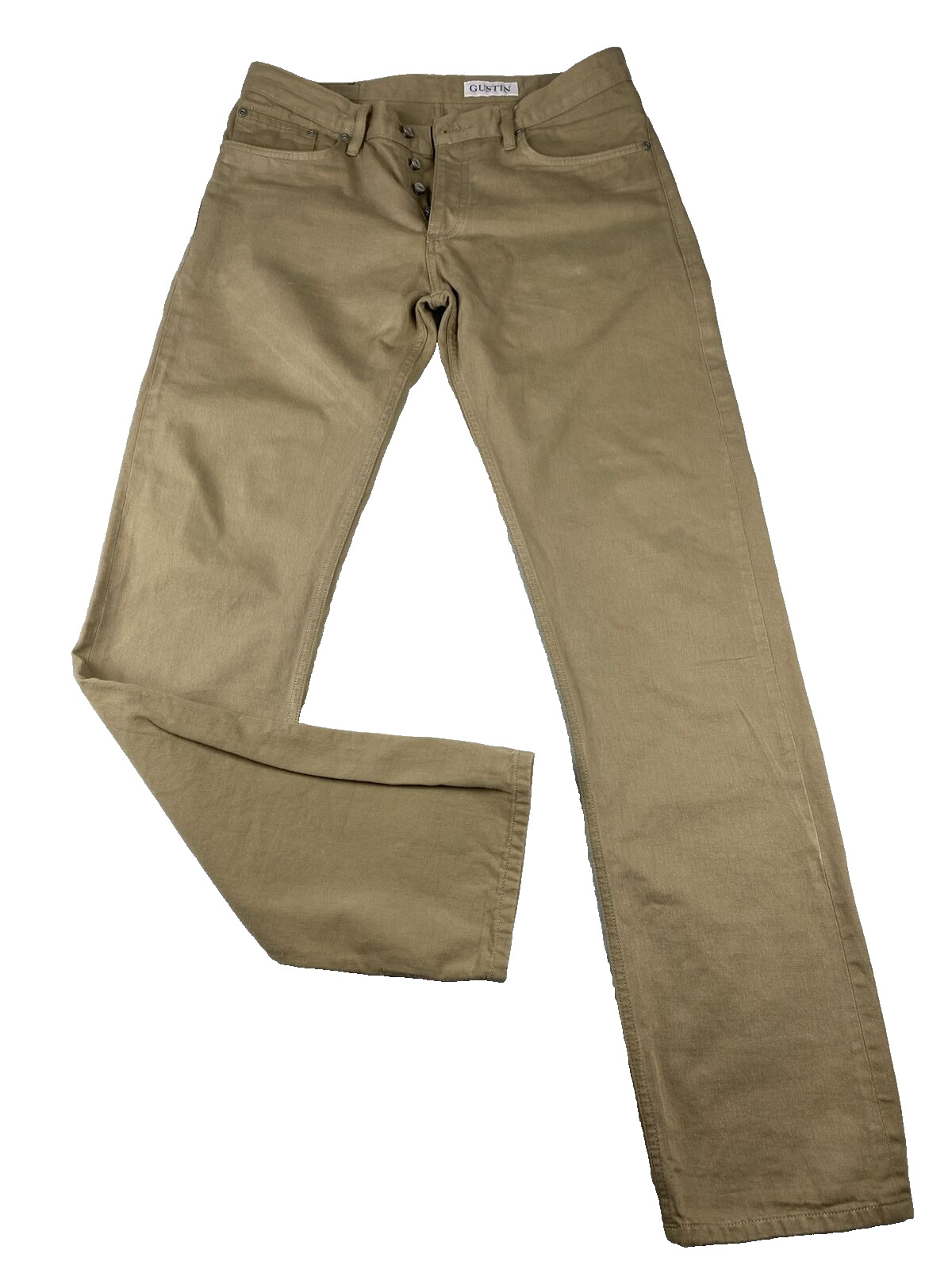 GUSTIN California Straight Button Selvedge Jeans 35x34 Mens  Khaki Denim Pants