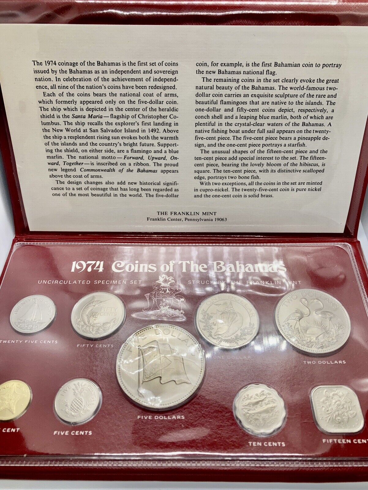 1974 Bahamas Uncirculated Specimen Set Franklin Mint Nickel Coin Collection 