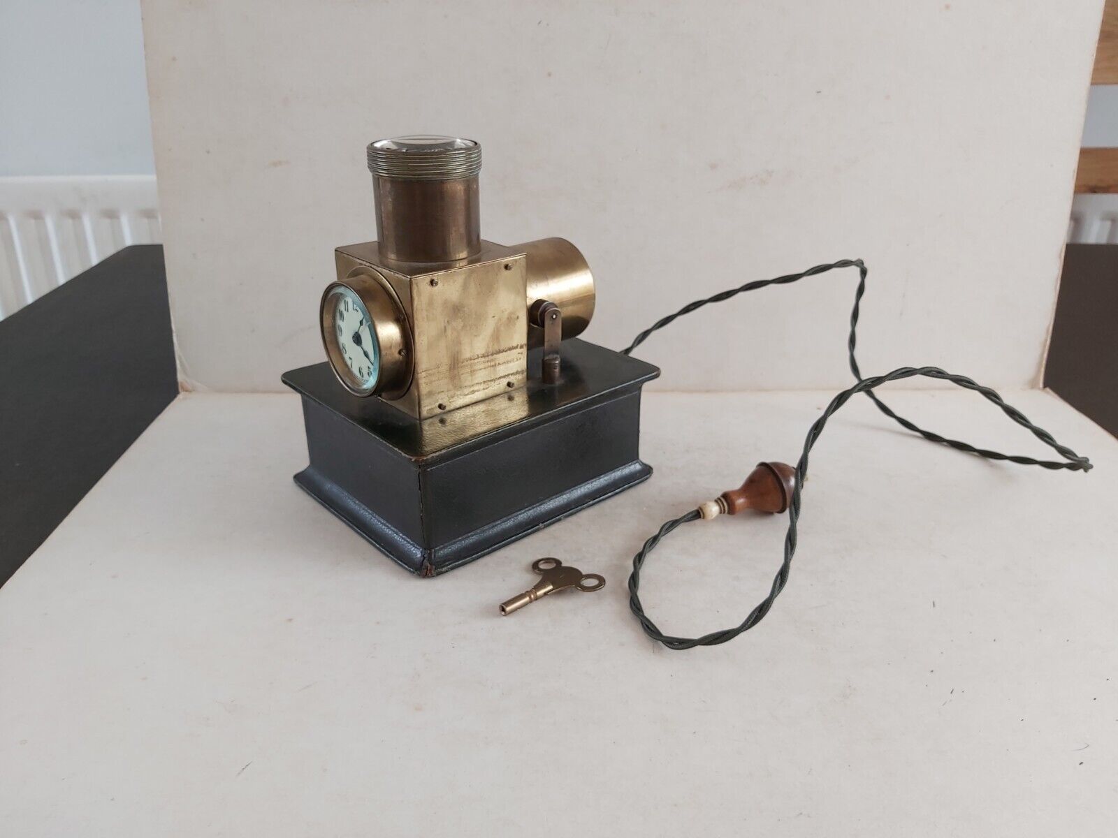 Unusual Early 1900s Brass Night Projection Or Brothel Clock Working Order