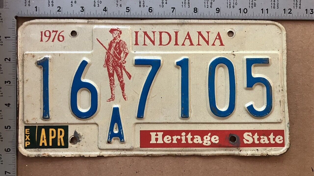 1977 Indiana license plate 16 A 7105 YOM DMV clear Ford Chevy Dodge 8622