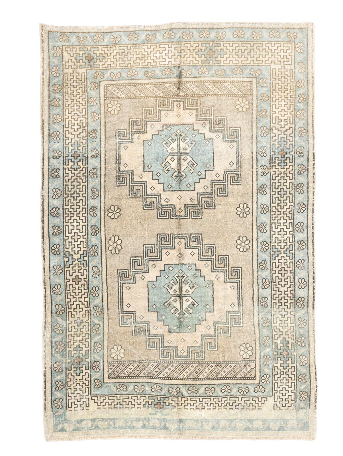 Faded Vintage Turkish Oushak Area Rug 3.10x5.8 ft Hand Woven Modern Wool Carpet