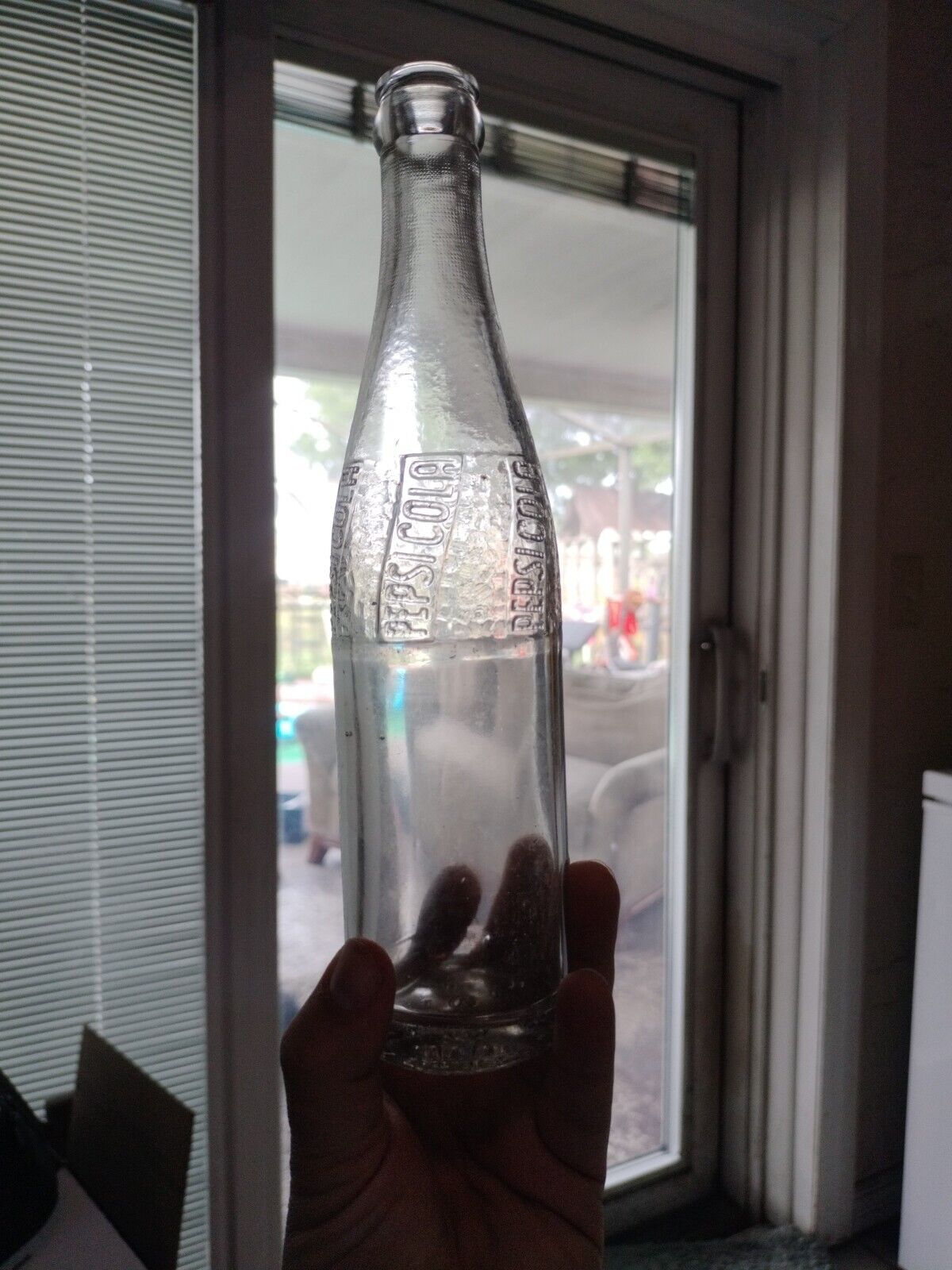 Early Dated 1950s Embossed Pepsi Cola Crown Top Clear Soda Bottle 12 Oz Neat Old