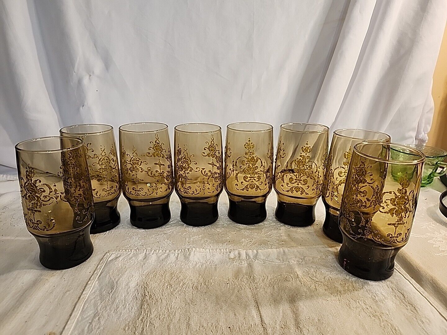 Vintage MCM  Set of 8 Libbey Prado Tawny Brown Swirl Glasses Tumblers 10 ounce