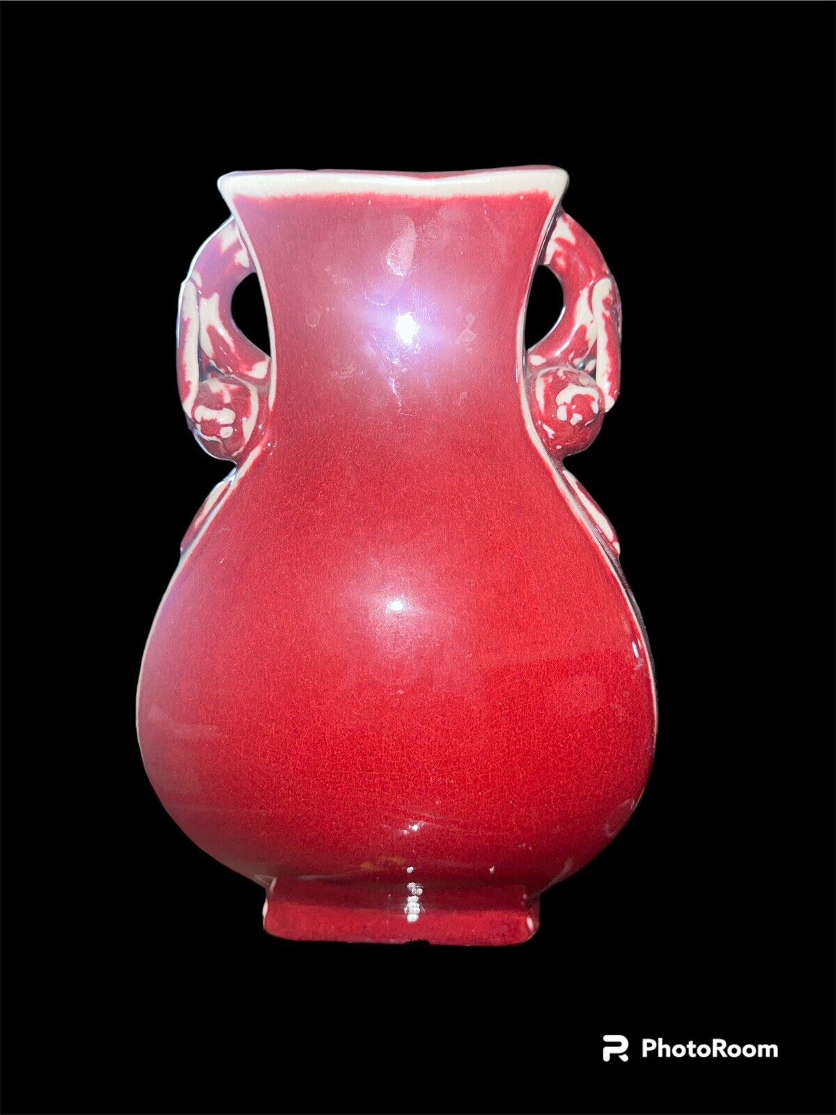 The Vintage Ox Red Chinese Porcelain Vase 9\'\' X 6” Stunning