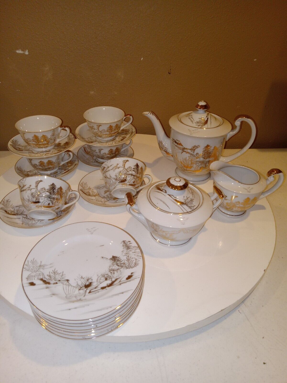 Vintage Kutani Gold Hand Painted Fine China Tea Set Service 6  W/ Extras Mint