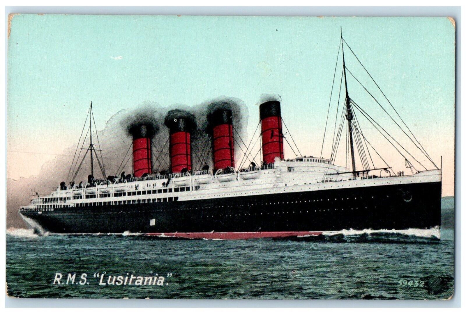 c1910's RMS Lusitania SS Steamer Ship Smoke Posted Antique Postcard