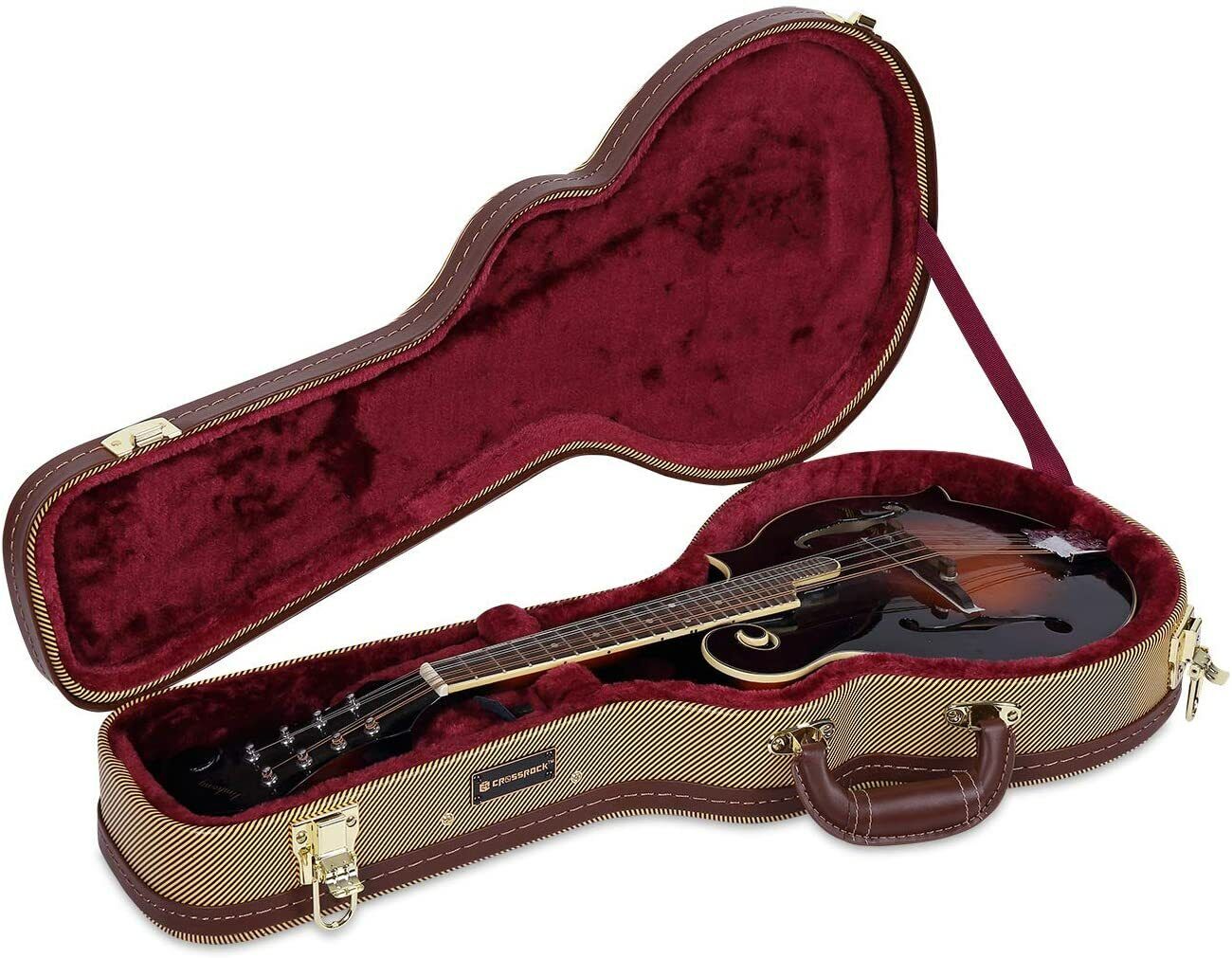 Crossrock F-body Mandolin Deluxe Wooden Hard Case with Leather Look