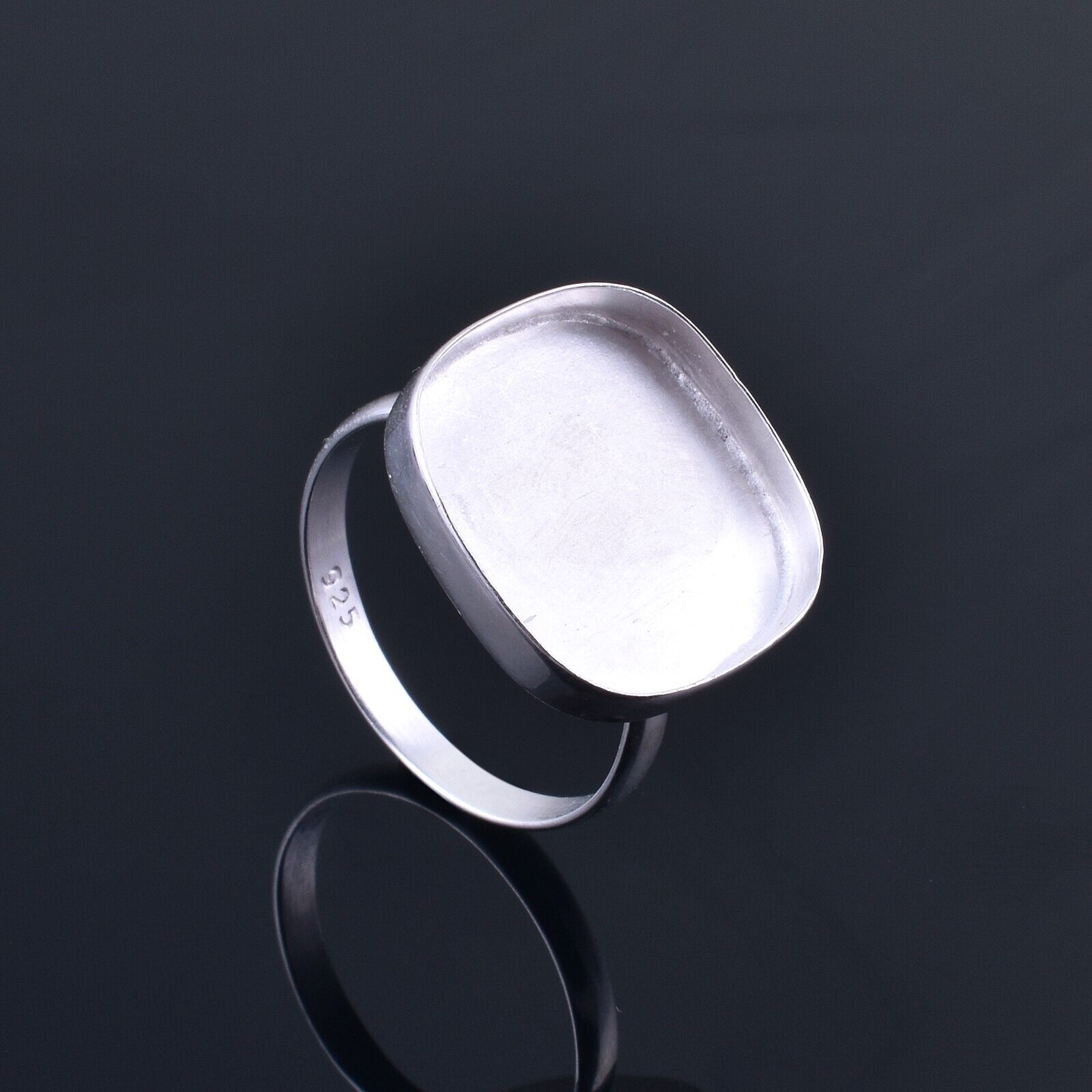 925 Sterling Silver Cushion Blank Bezel Cup Stone Setting Ring Supplies