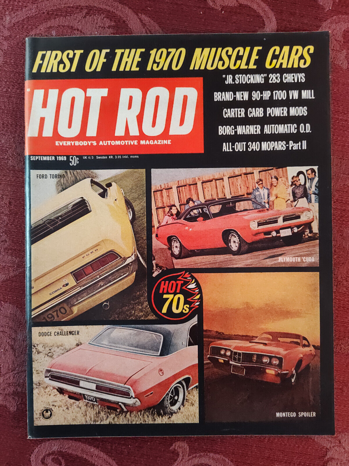 Rare HOT ROD September 1969 HOT 1970 Muscle Cars Torino Challenger Spoiler Cuda