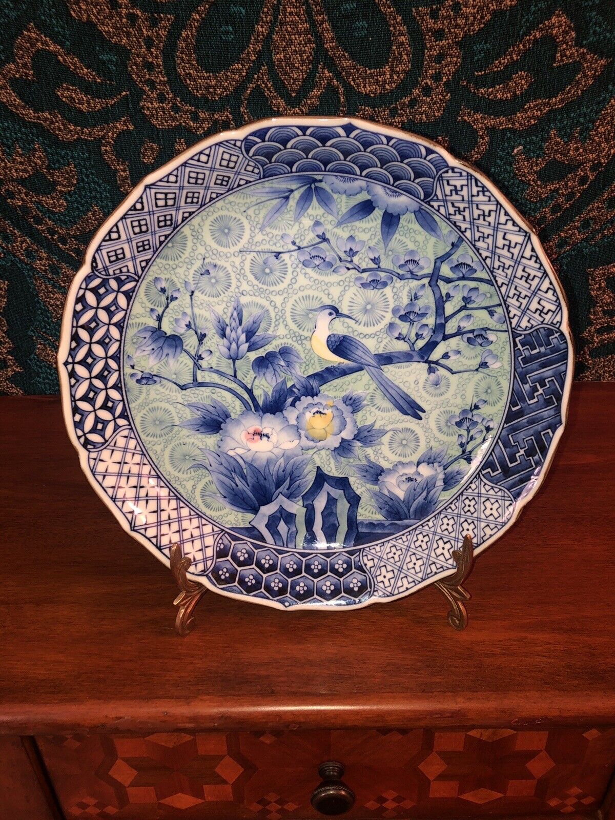 Beautiful Ceramic Platter-Bird & Floral Motif Vintage