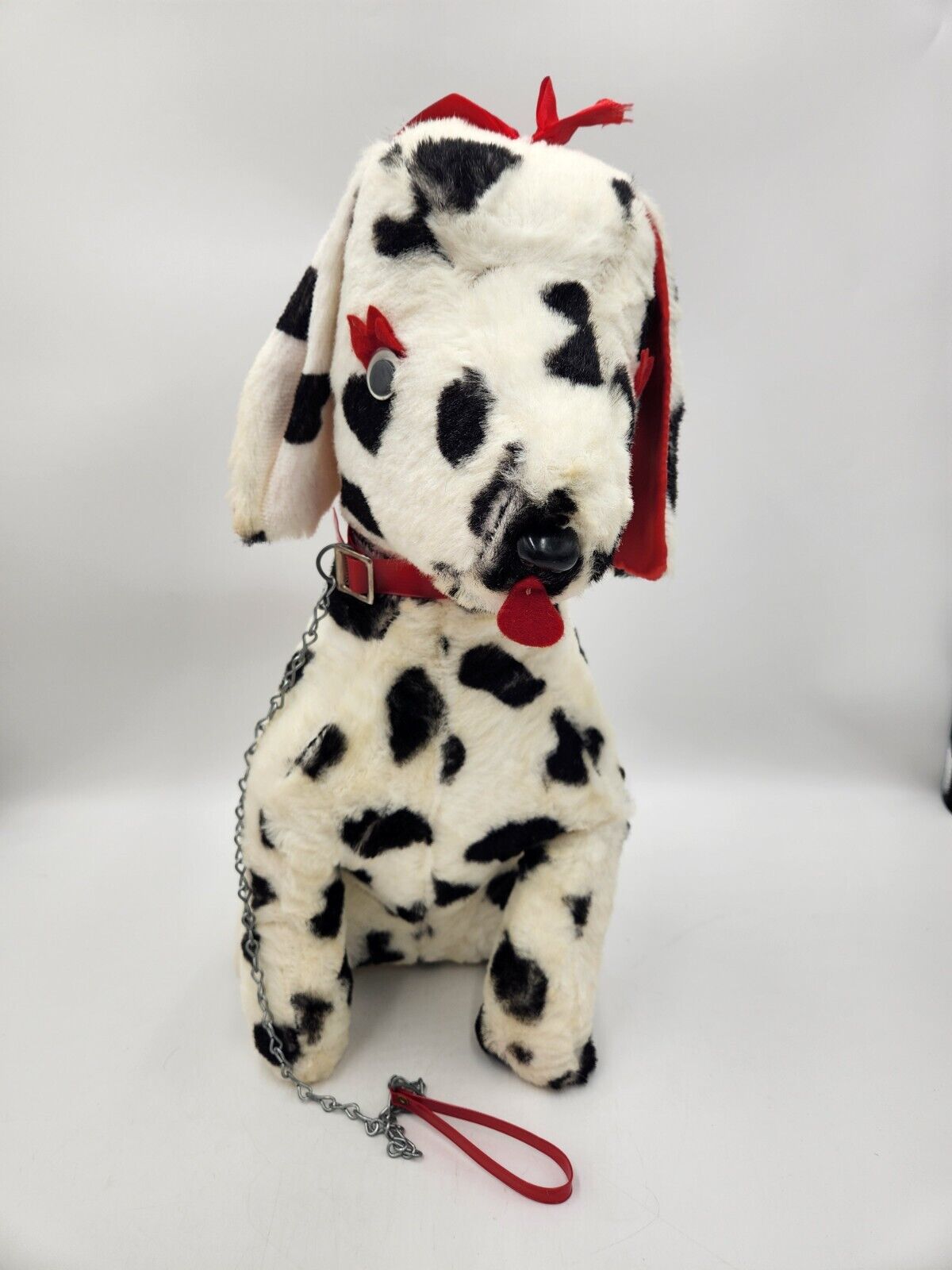 Vintage 1960\'s Large Sitting Dalmation Dog w/ Red Leash Red Bow Carnival Fair