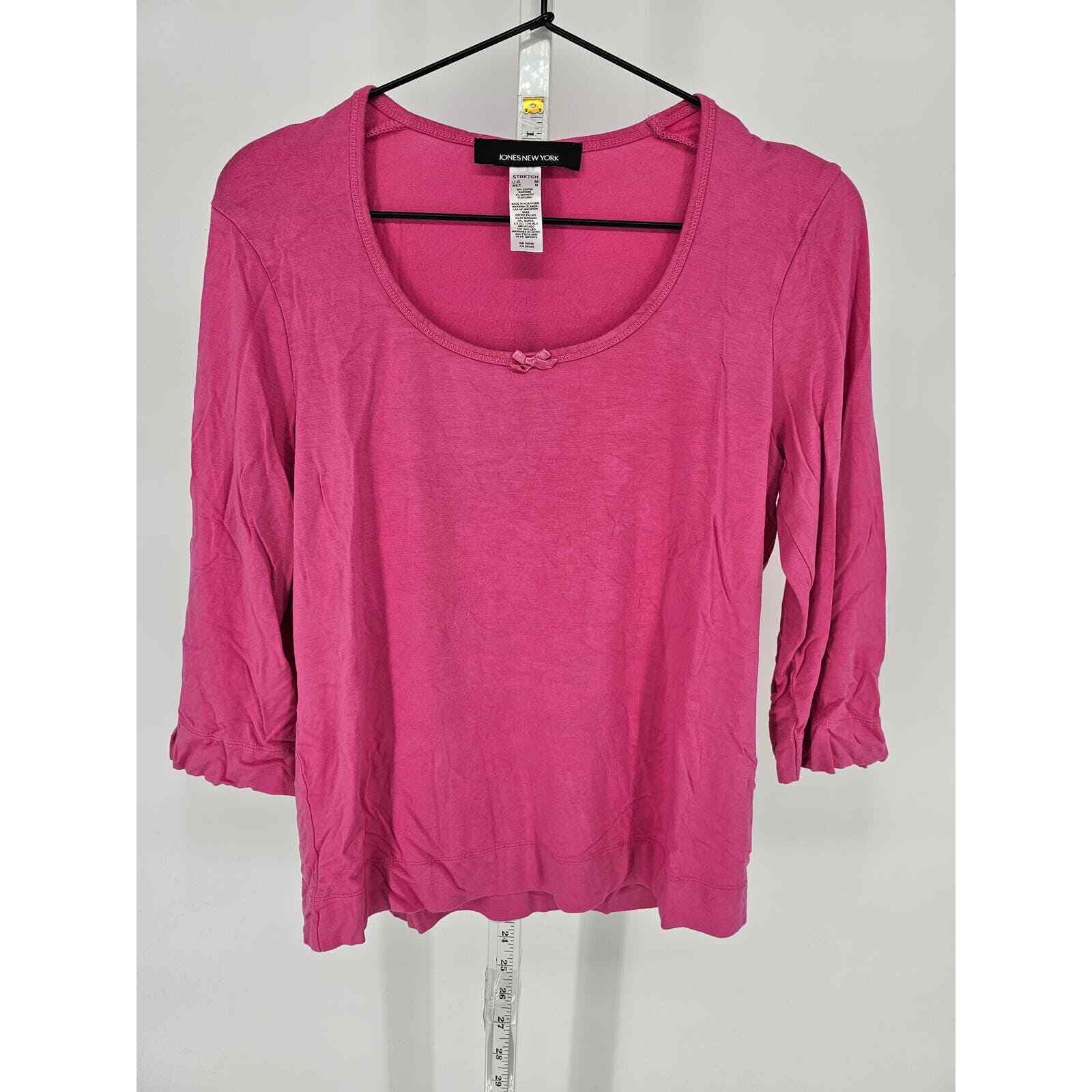 Jones New York Womens Sz M 3/4 Sleeve T Shirt Solid Pink Scoop Neck