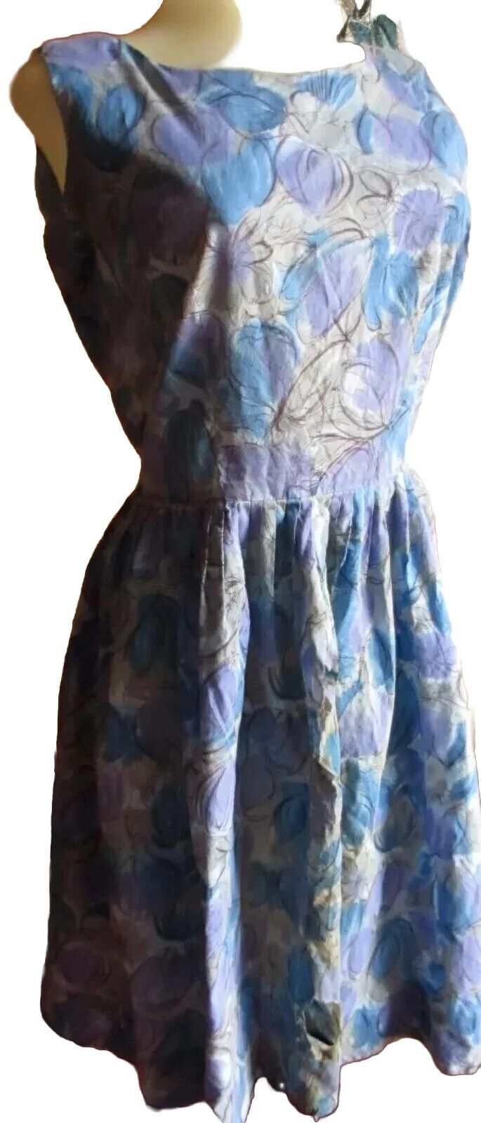 6 Vintage 1950\'s Women\'s Dress Pleated Sleeveless PURPLE PRINT Relic Zipback