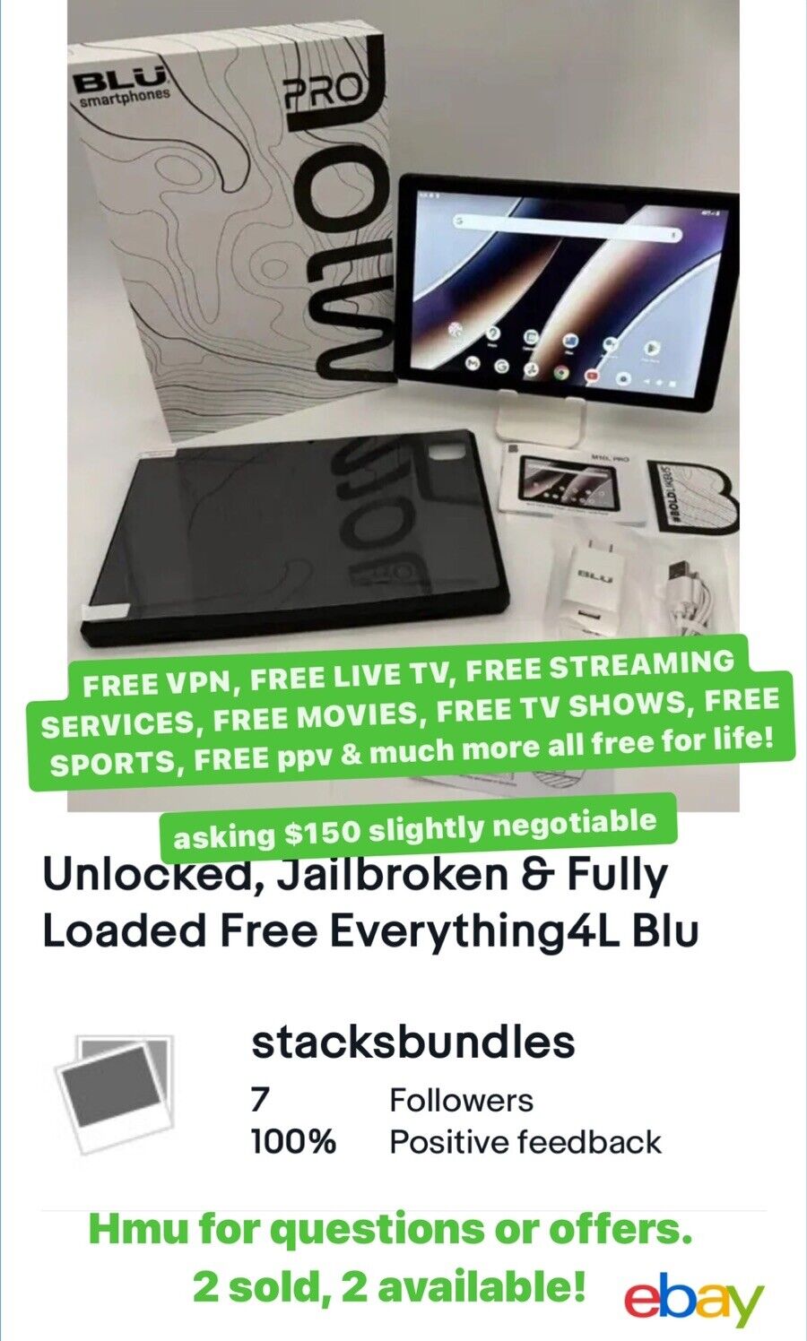 Unlocked, Jailbroken & Fully Loaded Free Everything4L Blu M10LPro Tablet 4G LTE
