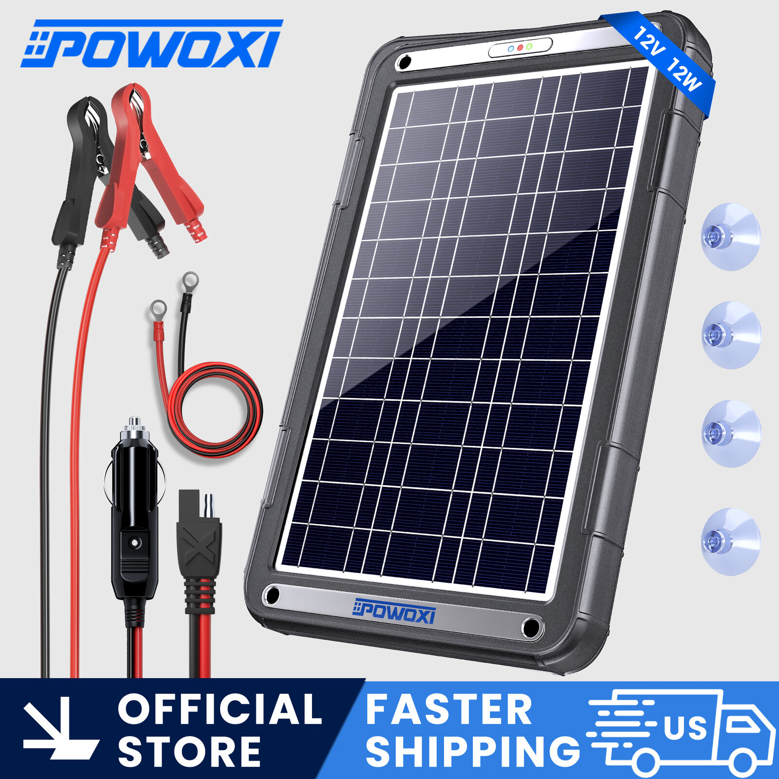 POWOXI Upgraded MPPT 12W/15W 12V Solar Battery Trickle Charger & Maintainer-NEW