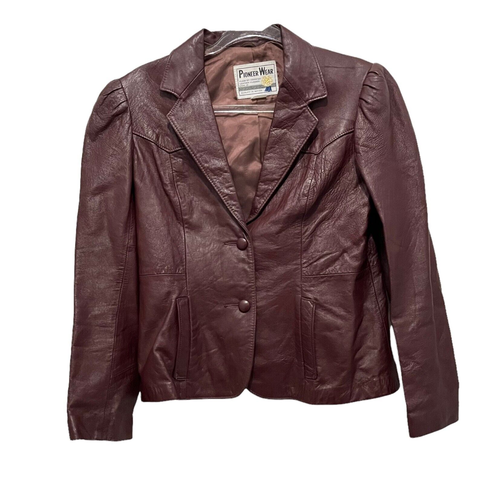Pioneer Wear Western Leather Jacket Womens  Size 12 Vintage 1970s Burgundy