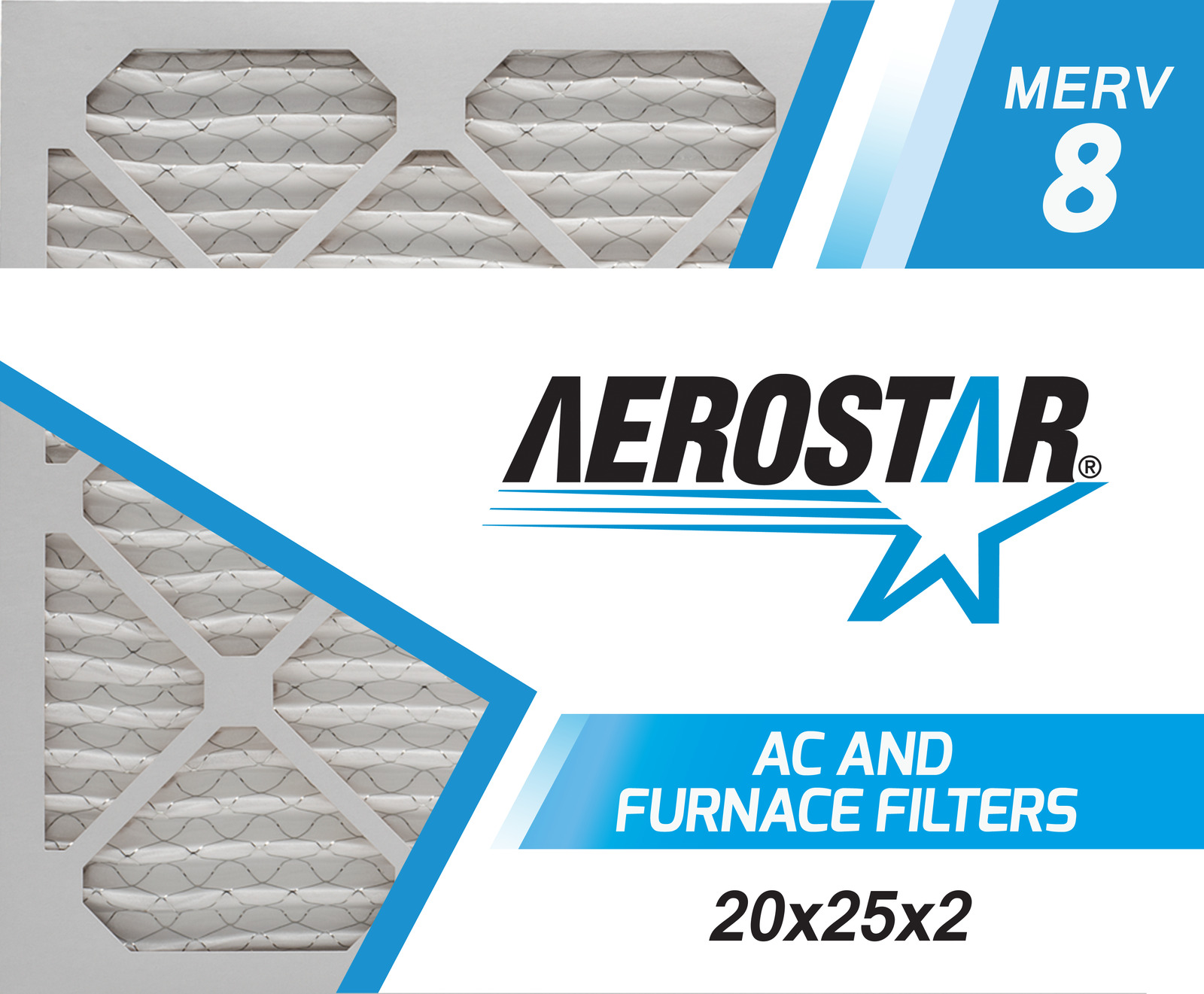 Aerostar 20x25x2 MERV  8, Pleated Air Filter, 20x25x2, Box of 6