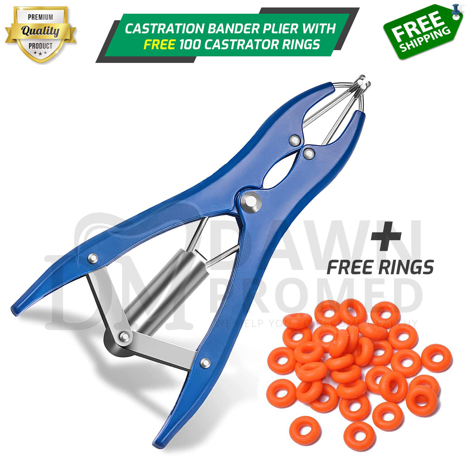 Castration Bander W/FREE 100 Castrator Rings Flared Plier for Cattle Goat Cow