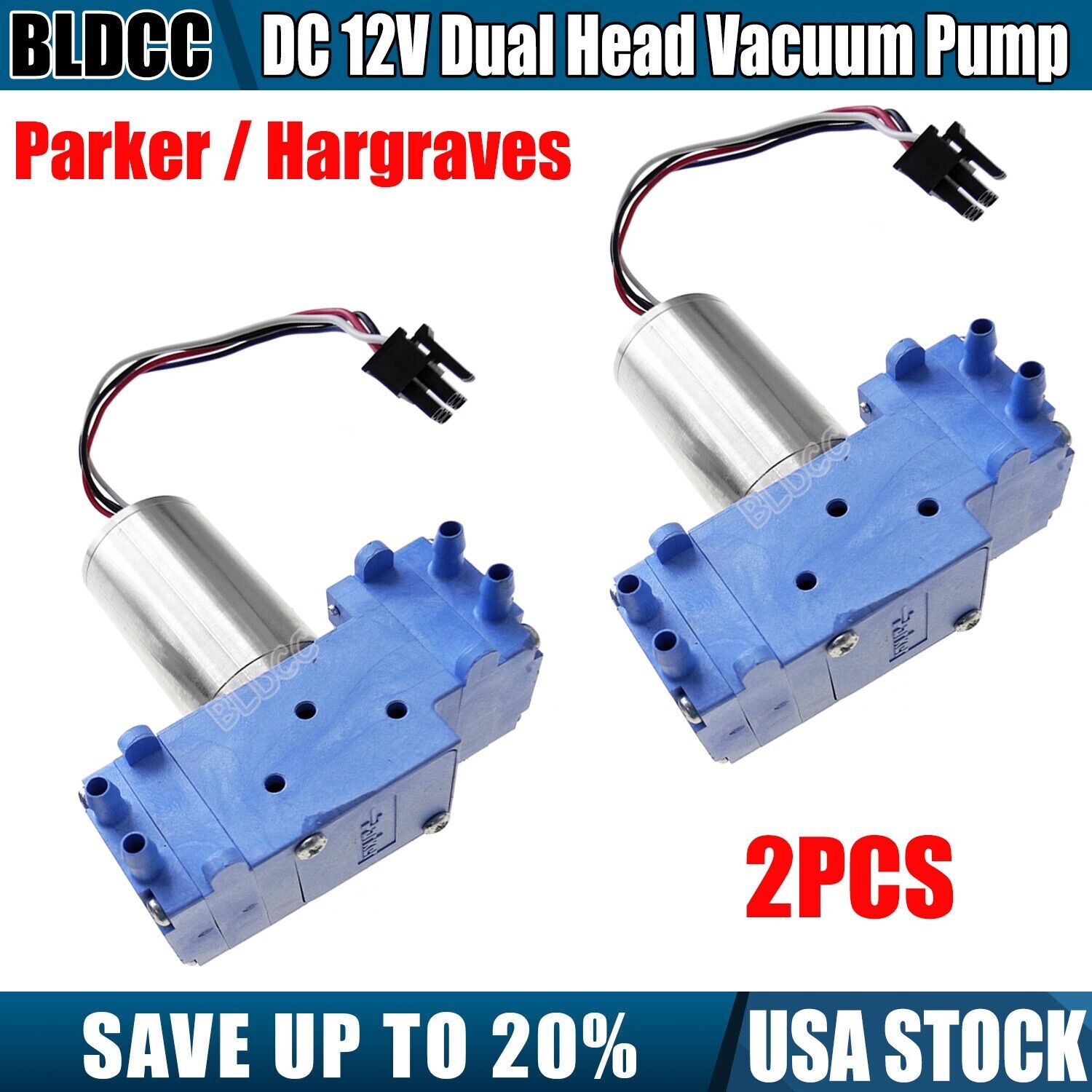 2PCS High-Efficiency Parker / Hargraves DC 12V Double Head Diaphragm Vacuum Pump