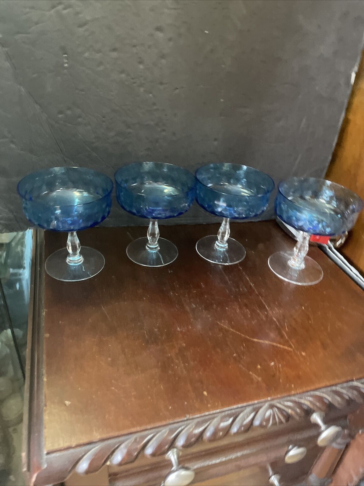 vintage Noritake aquarius blue crystal glass footed Coupe Champane 4 glass