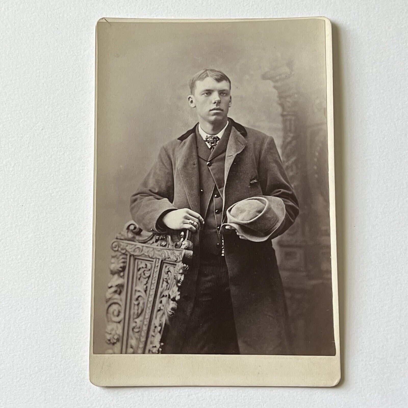 Antique Cabinet Card Photograph Handsome Young Man Ring Hat Concord NH