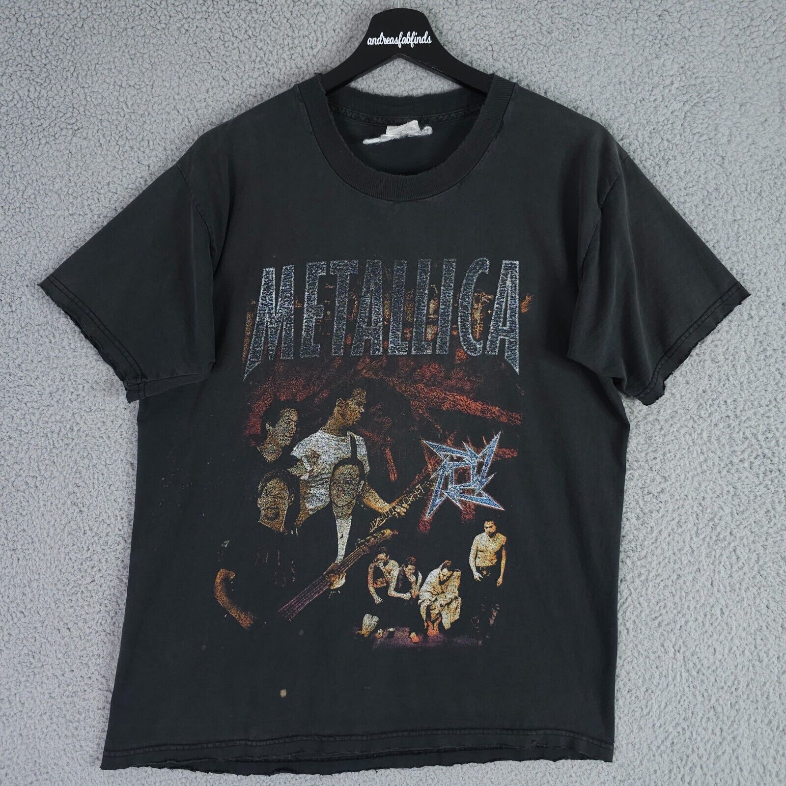 Vintage Metallica Shirt Mens Medium Black Re-Load Tour 90s Grunge Thrashed Tee