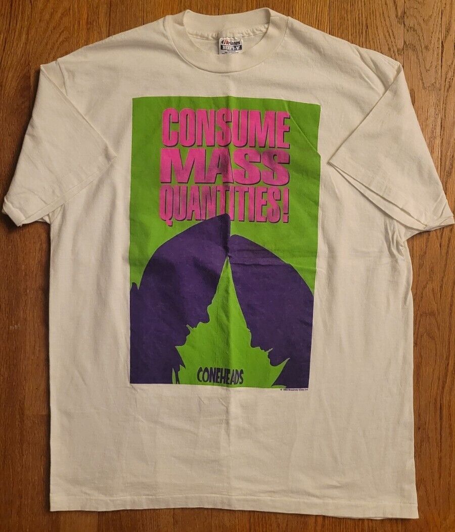 Rare Vintage 1993 Cone Heads Consume Mass Quantities Movie Promo T Shirt XL