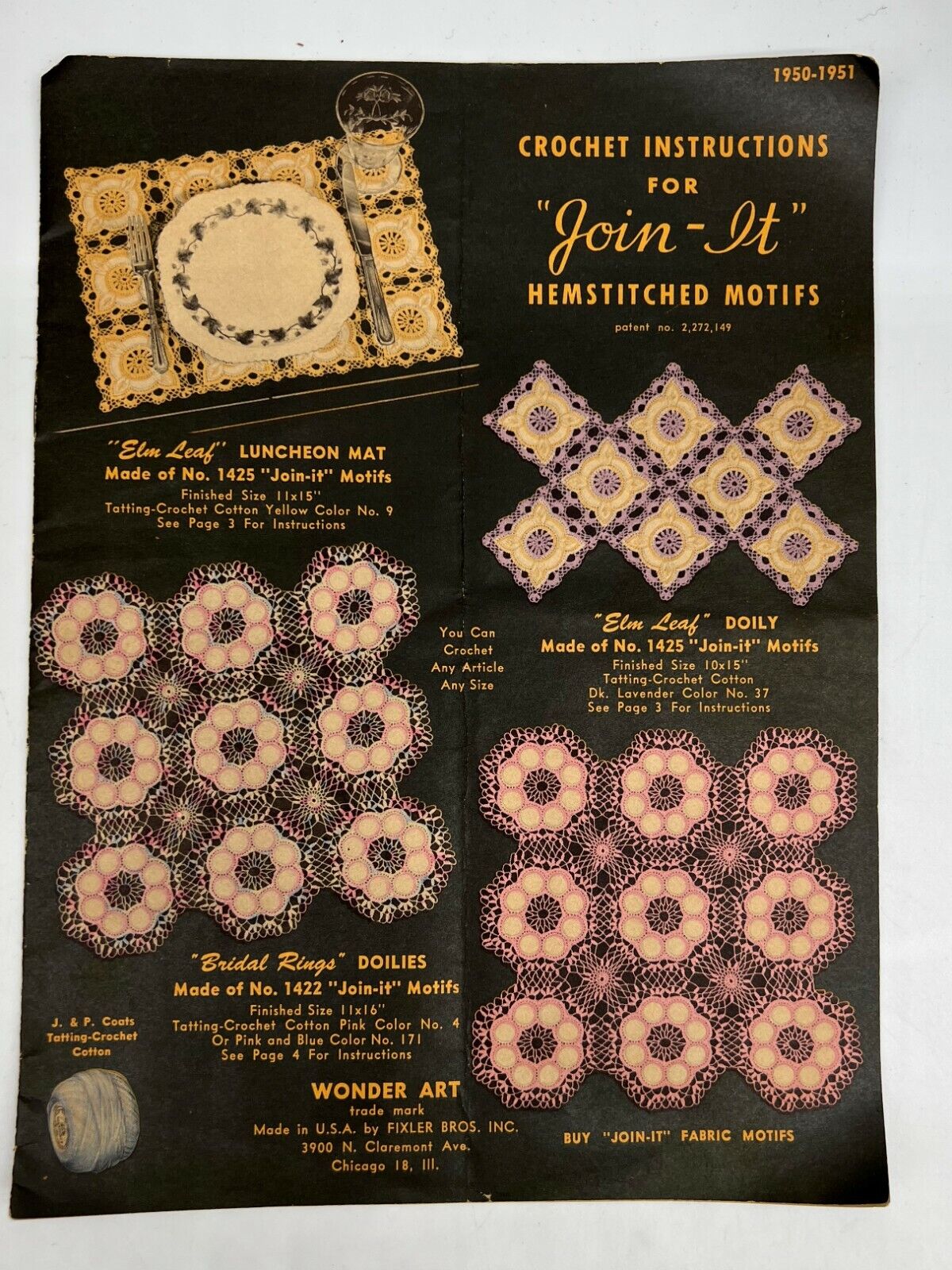 Vintage JOIN-IT HEMSTITCHED MOTIFS ~ 18 Crochet Patterns by Wonder Art © 1950/51