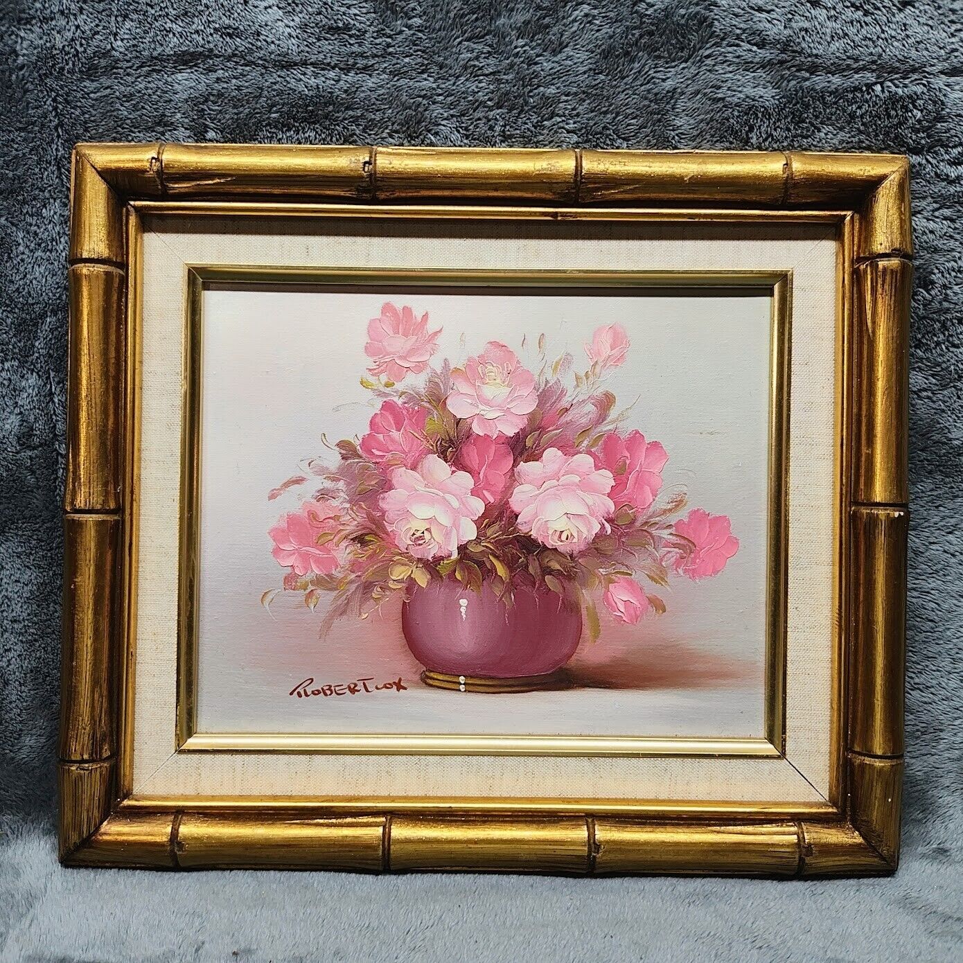Vintage Robert Cox Signed Oil Painting Floral Still Life 8 x 10 on Board Framed 
