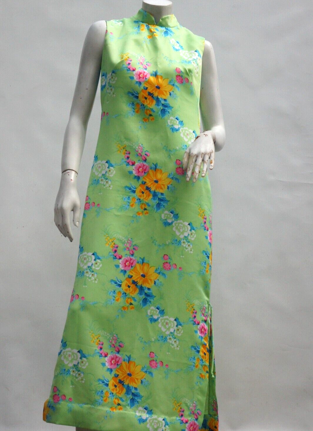 Vintage 60s-70s Mandarin Collar Floral Maxi Dress By Montgomery Ward