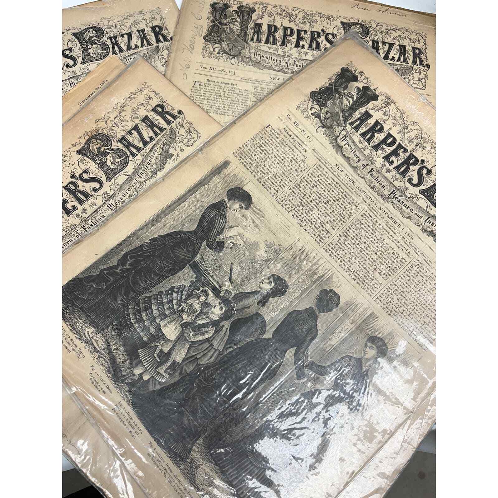 Antique 1879 HARPER\'S BAZAR Paper Lot of 6 - Mar. Nov. Aug. Sep
