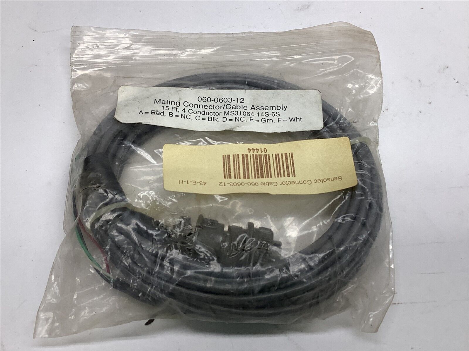 NEW IN BAG Sensotec / Honeywell 060-0603-12 Connector Cable W7-9