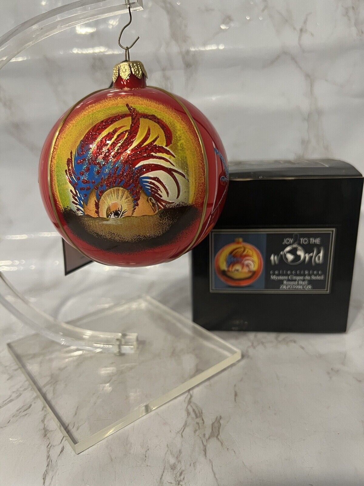 CIRQUE DU SOLEIL Joy To The World Mystery Glass Ball Christmas Ornament w/ Box