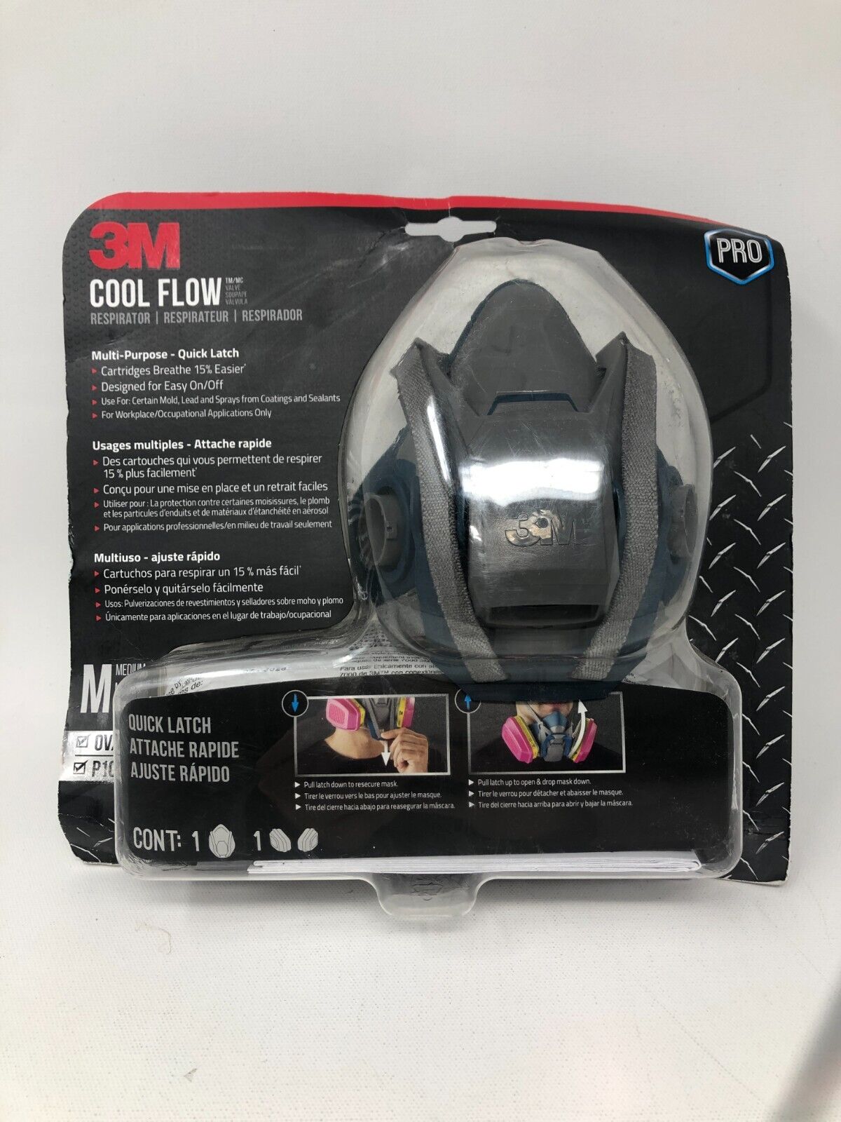 3M Cool Flow Respirator Pro ~ Multi-Purpose, Quick Latch, Size M 65023QLHA1C