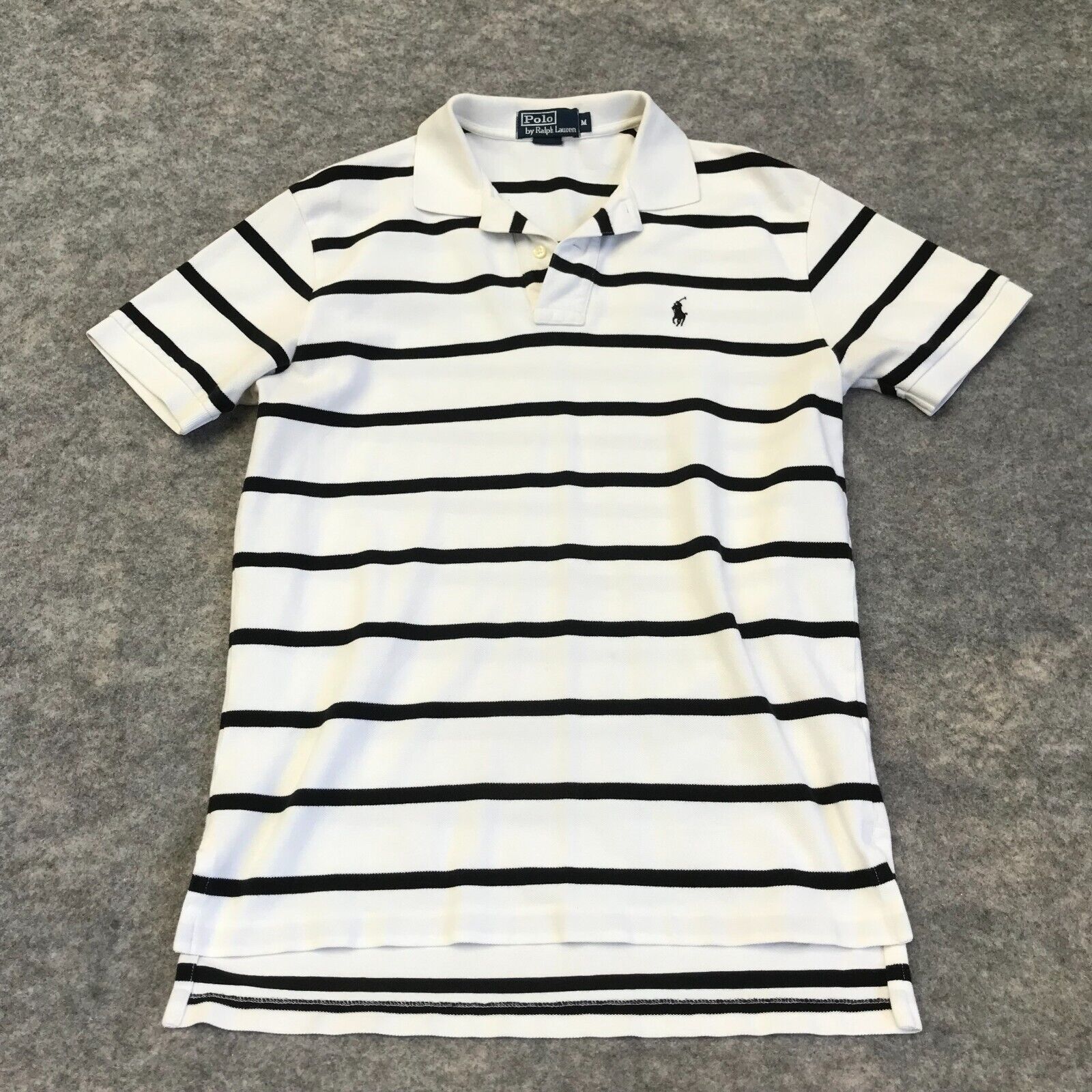 VTG Polo Ralph Lauren Short Sleeve Polo Men\'s M White Black Striped
