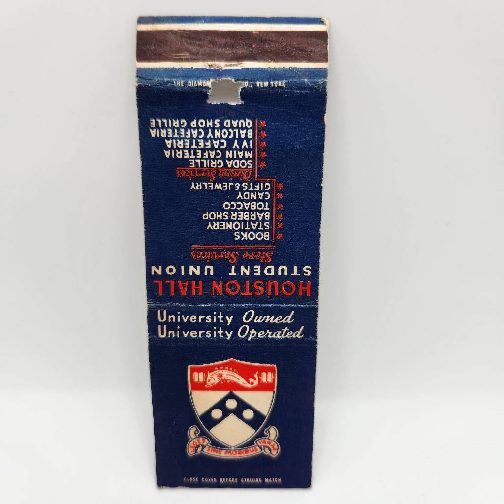 Vintage Matchbook Houston Hall Student Union University of Pennsylvania Collecti