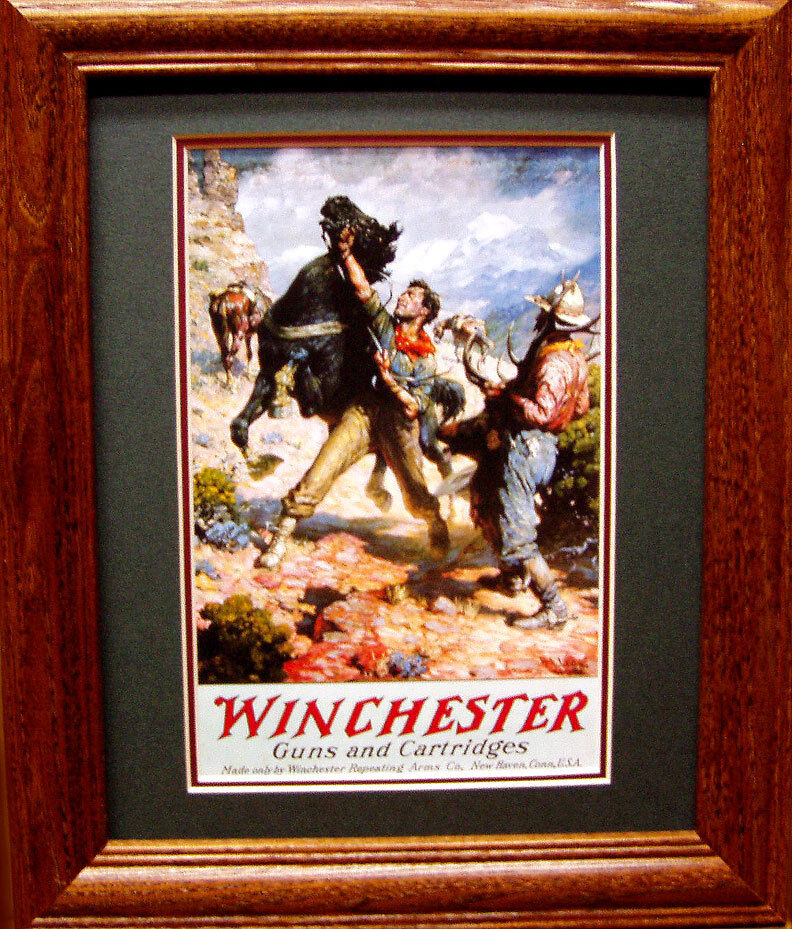 Winchester Western Hunter Elk Horse Old Time Poster Framed 8x10