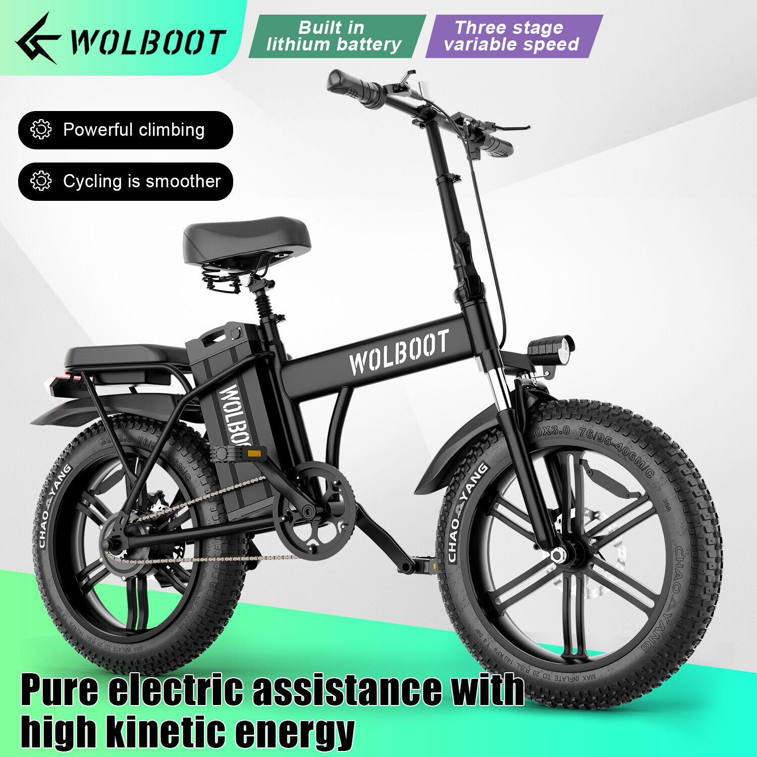 WOLBOOT Electric Bike 48V 50AH 28MPH 750W E-Bike Adults 100 Mile Hydraulic Brake