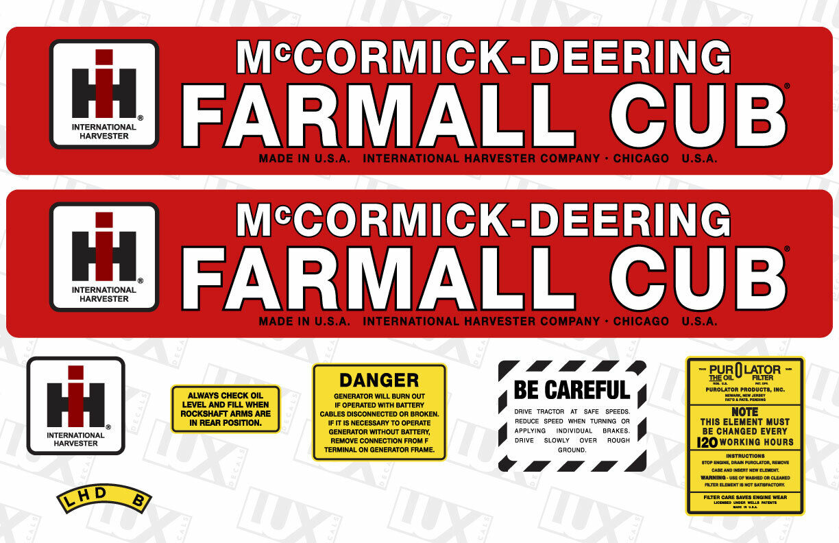 1949 Farmall Cub Tractor Replacement Decal Kit