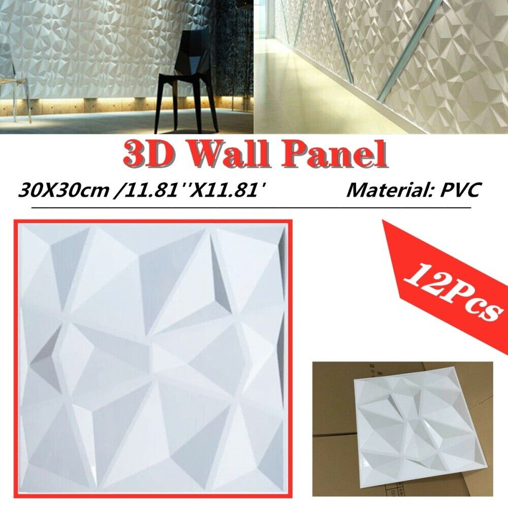 12PCS Art 3D Decorative Wall Panels Luxury Diamond Design Ceiling Wallpaper 30cm